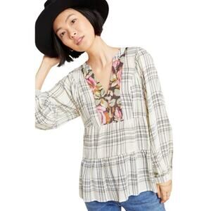 Anthropologie Women’s Plus Size Darlene Plaid Peasant Blouse Size 1X